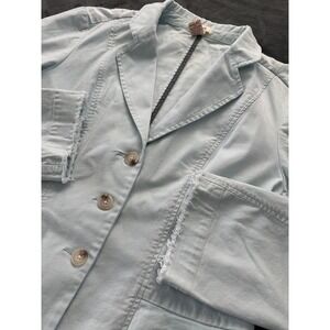 Sundance Minty Fitted Blazer Jacket Frayed Fringe‎ Hems Horn Buttons Women's 14